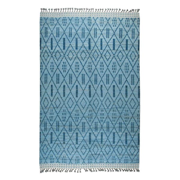 Blue 6 ft. x 9 ft. Hand-Knotted Wool Contemporary Geometric Marrakech Handspun, Stylish and Elegant Rug, Area Rug
