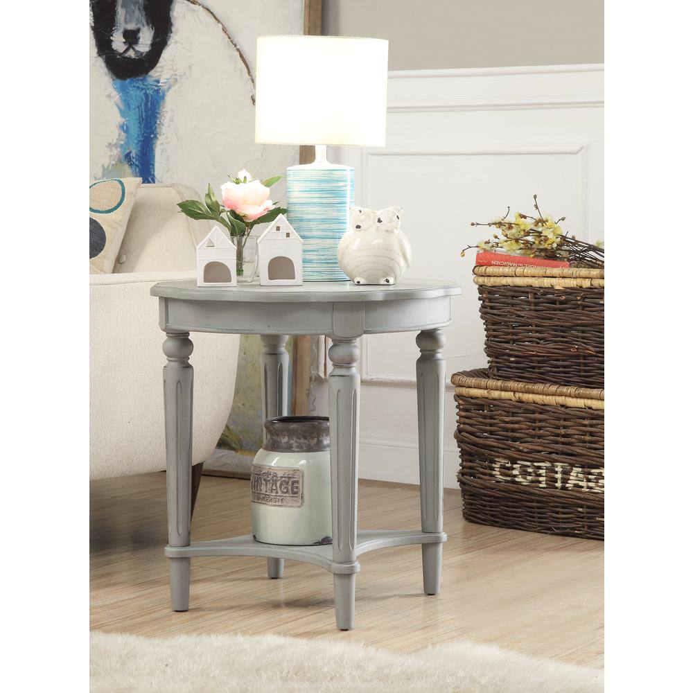 Antique Slate Round Wood End Table with Shelf