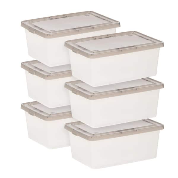 14.4 Qt. Snap Top Plastic Storage Box, Clear with Gray Lid (6-Pack)