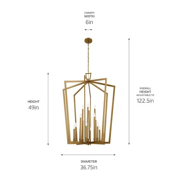 Kichler Abbotswell 6-Light Natural Brass Traditional Lantern Large Hanging Pendant Light