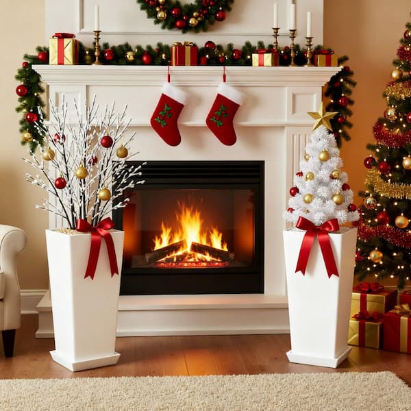 White Tall Planter Pots-24 in. H, 10 in. W, Plastic Nursery Pots (2-Pack)