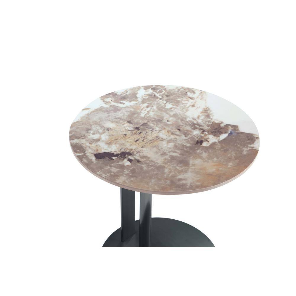 Modern Round Stone and Metal Accent Table