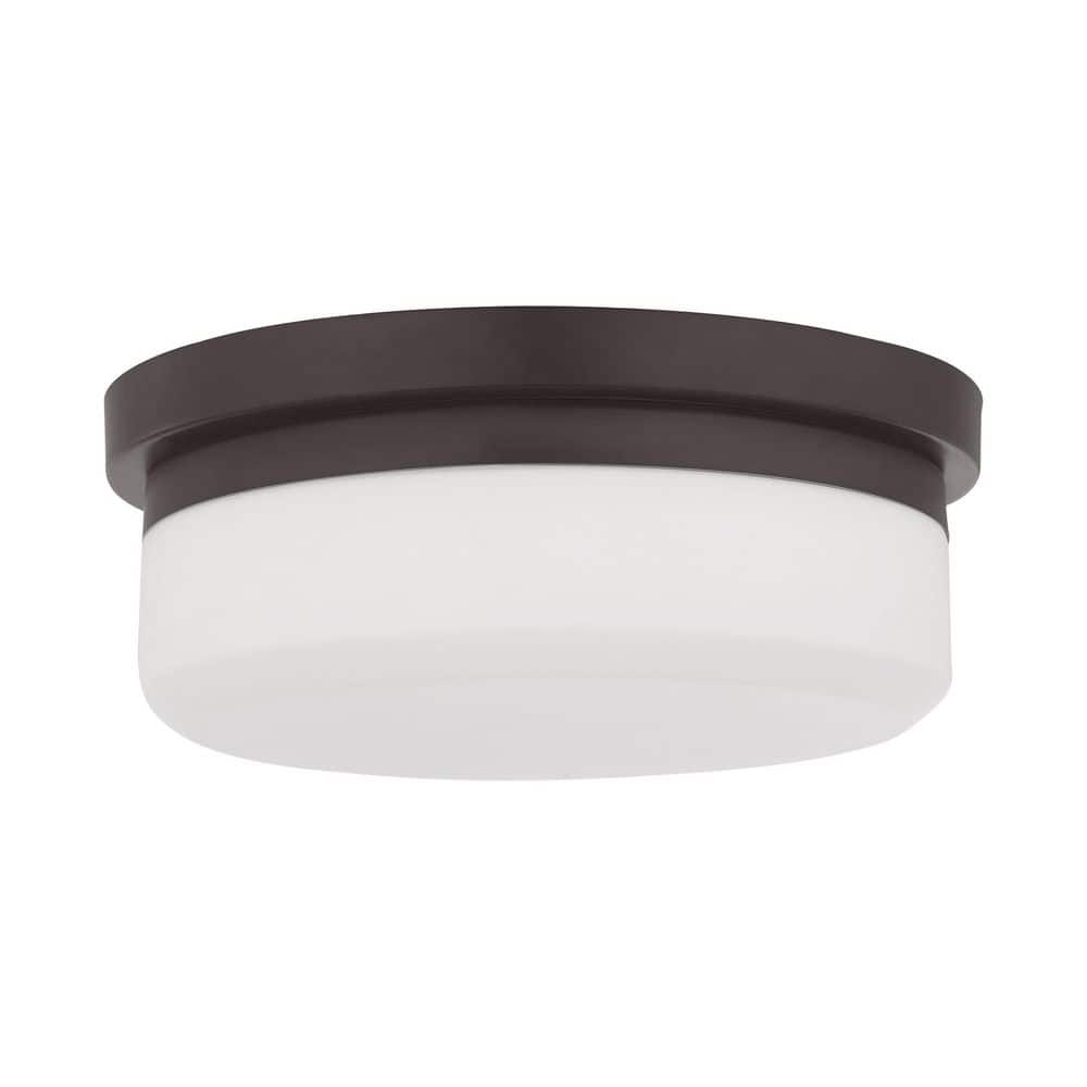 Bronze and White Glass 2-Light Ceiling Mount