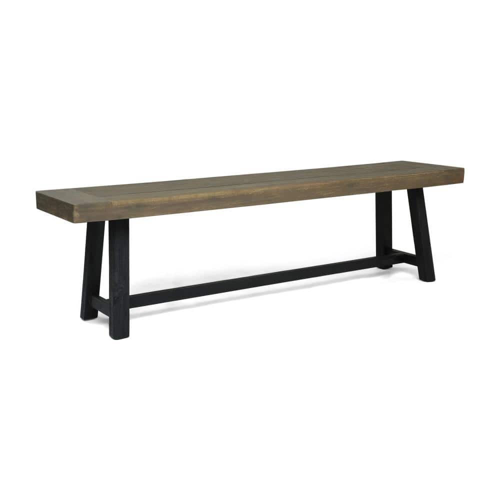 63" Solid Acacia Wood Outdoor Bench Sandblast Gray & Black Finish