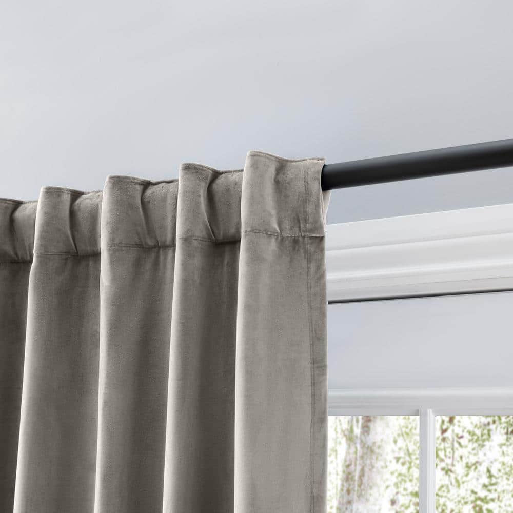 Slate Grey Velvet Pleated Back Tab Curtain Panel