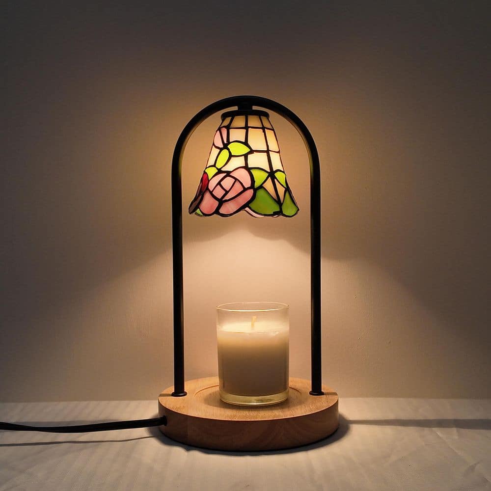 "12"" H Black Candle Warmer Table Lamp Wax Melter with Stained Glass Shade, Bulbs, Timer, Dimmable" price history on PriceWatchPro