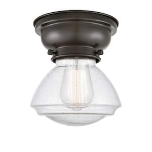 Olean 6.75 in. 1-Light Oil Rubbed Bronze, Seedy Flush Mount with Seedy Glass Shade