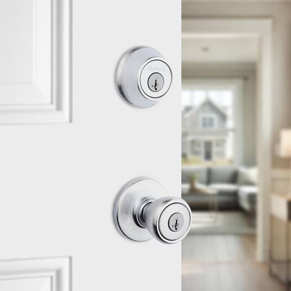 Kwikset Tylo Satin Chrome Single Cylinder Door Knob Combo Pack