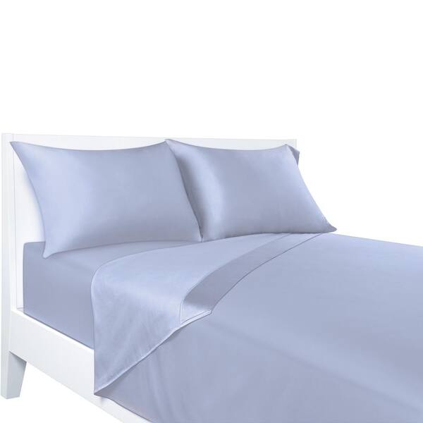Sealy Sealy 4-Piece Blue Solid 300 Thread Count Rayon Queen Sheet Set