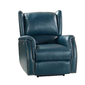 Adela Turquoise Genuine Leather Power Recliner with Nailhead Trim