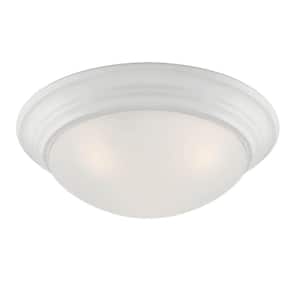 16.75 in. Tap 3-Light Matte White Ceiling Light Flush Mount with Etched Glass Shade