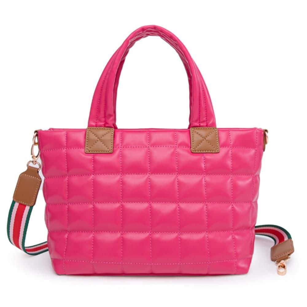 Wudkey Red Puffer Tote Bag for Women with Zipper, Quilted Puffy