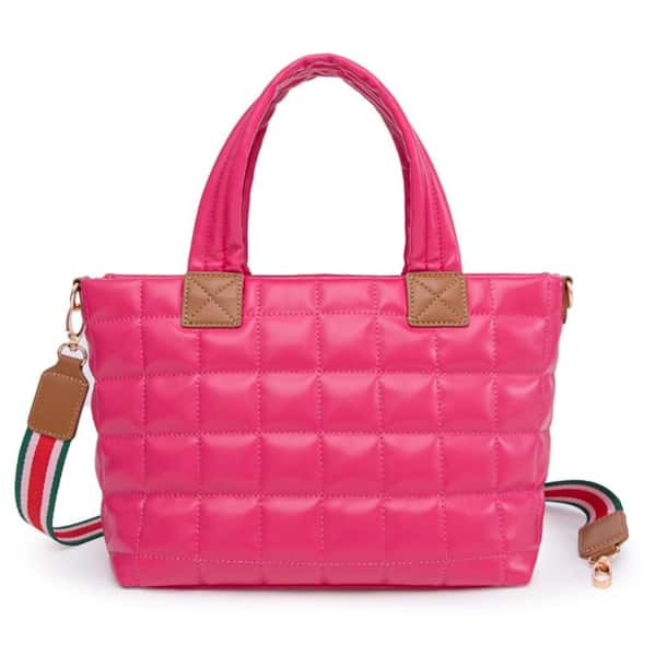 Wudkey Red Puffer Tote Bag for Women with Zipper, Quilted Puffy