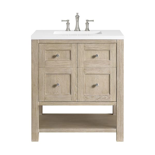 James Martin Vanities Breckenridge 30.0 in. W x 23.5 in. D x 34.18 in. H Single Bathroom Vanity Whitewashed Oak and White Zeus Quartz Top