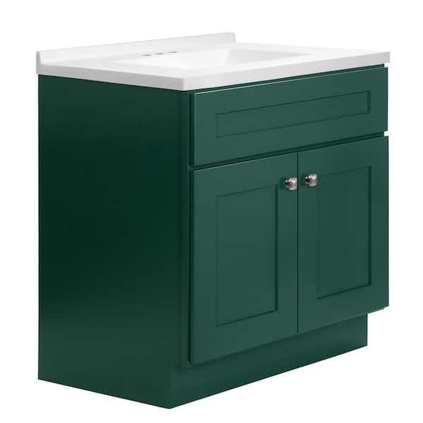 Brookings 31 in. W 1 Sink Bath Vanity in Hunt Club with Modern White Cultured Marble Top Assembled