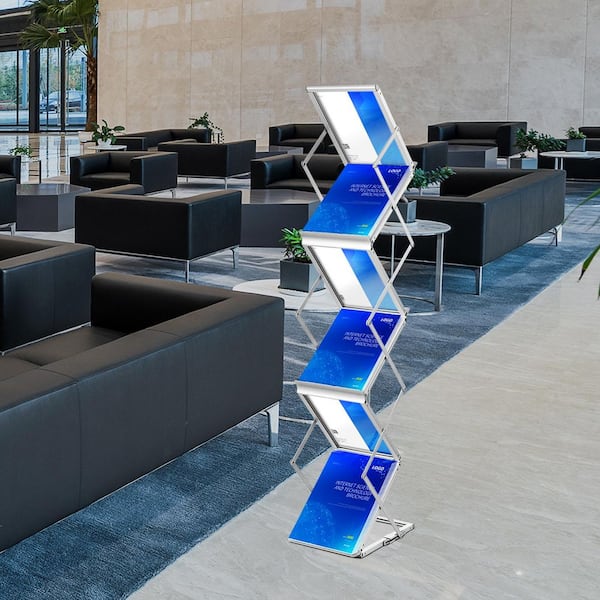 Foldable Magazine Display Rack, 6-Pockets Pop-Up Brochure Display Stand, Double-Sided Display Literature Holder Sliver