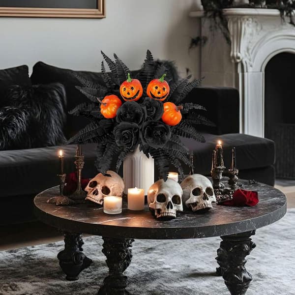 out        ❁Natural  Halloween❁花かごハロウィン♪ 17 in. Black Indoor/Outdoor Halloween Artificial with Pumpkin Leaf