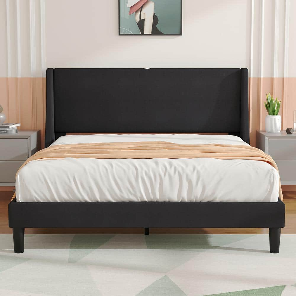 VECELO Upholstered Bed, Gray Metal Frame Full Platform Bed With ...