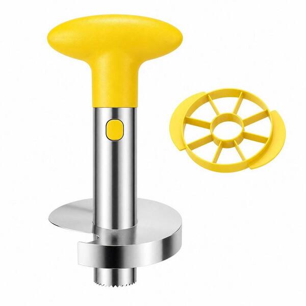 Yellow Stainless Steel Pineapple Cutter Tool with Fruit Divider for Home Party Fruit Platter Making Outdoor Picnic