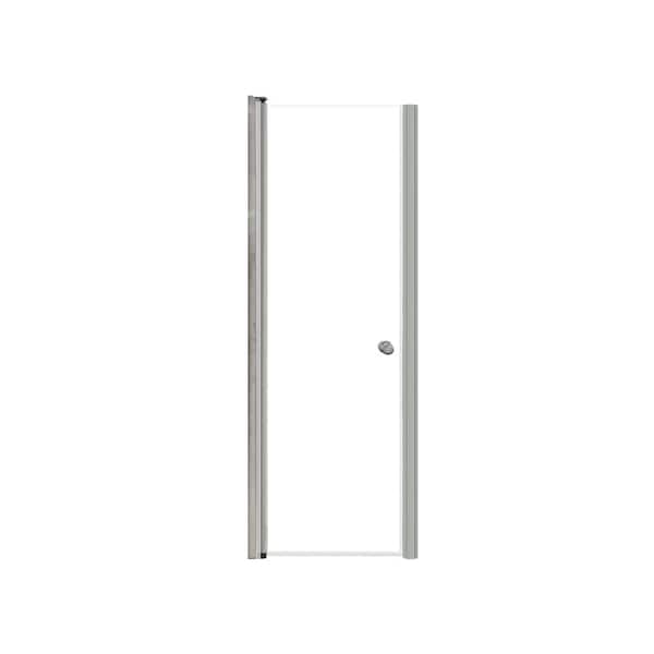Transolid Lyna 26 in. W x 70 in. H Pivot Frameless Shower Door in Brushed Stainless with Clear Glass