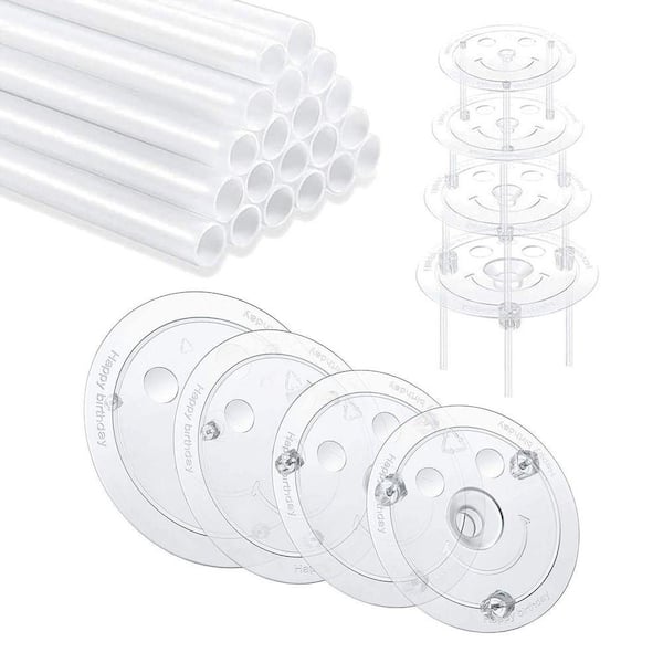 Plastic White Cake Support Rods and Dividers Set with Food Grade Material for Layered Cakes, 16 Piece