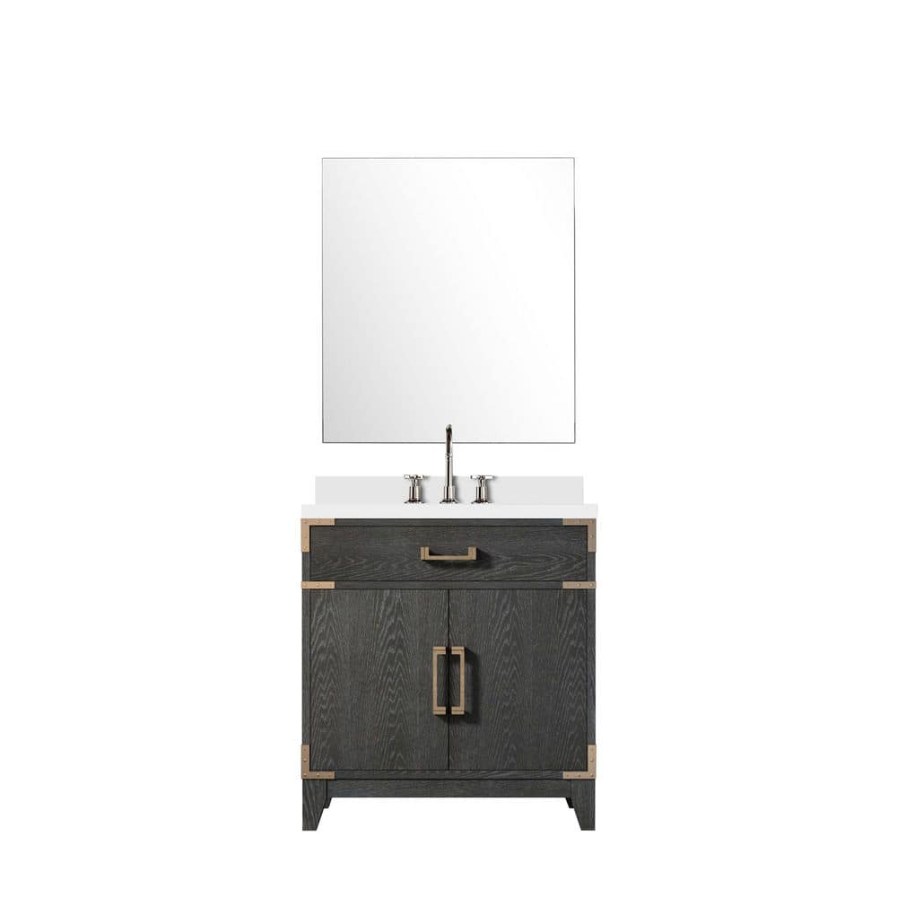 Fossa 30 in. W x 22 in. D Black Oak Single Bath Vanity with Cultured Marble Top, 28 in. Mirror and Faucet Set price history on PriceWatchPro