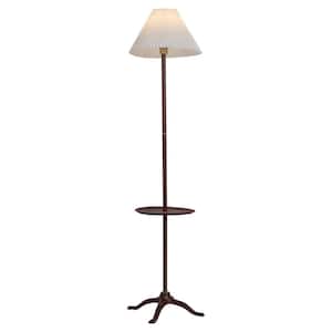 68.9 in. Dark Brown Rustic 1-Light Standard Floor Lamp for Living Room Bedroom with White ABS Shade and Shelf