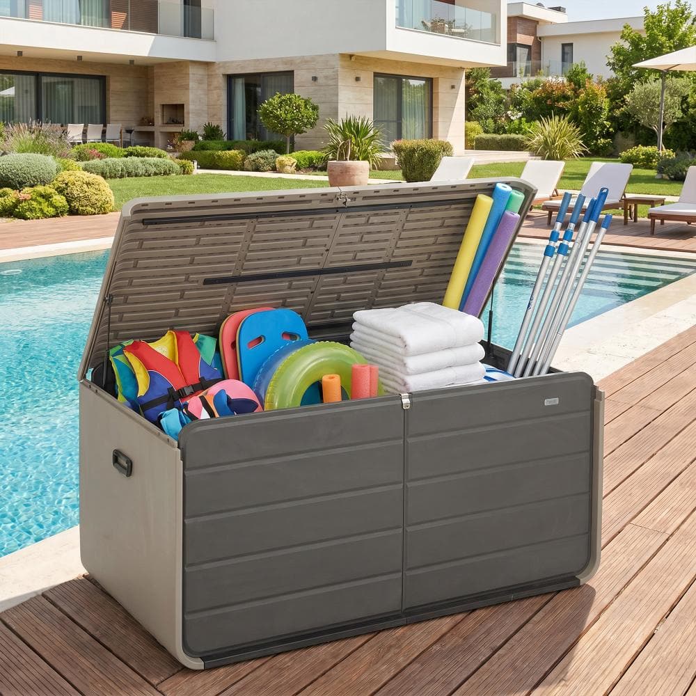 260 Gal. Outdoor Resin Deck Box with Lock, Wheels & Waterproof Lid for Patio Cushions, Garden & Pool Storage (Gray)