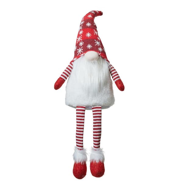 Glitzhome 28 in. H Fabric Christmas Gnome Shelf Sitter with Dangling ...