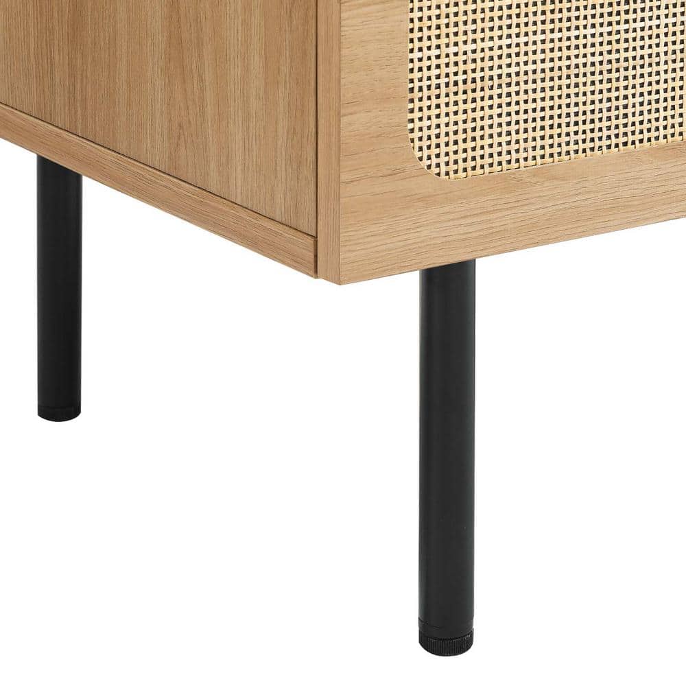 Chaucer Oak Wood Grain Textured Sideboard with Rattan Weaving