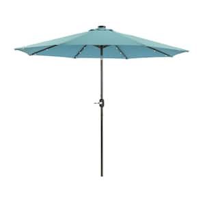 9 ft. Crank Lift Outdoor Market Patio Umbrella with 32-Solar LED Light in Lake Blue (Base Not Included)
