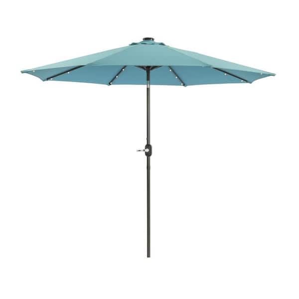 maocao hoom 9 ft. Market Octangle Solar LED Lights Patio Umbrella with Tilt and Crank in Lake Blue