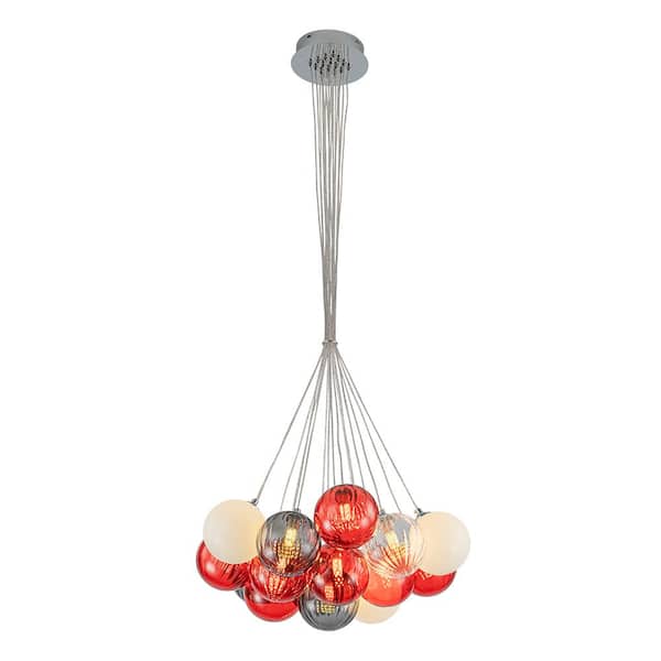 Y'INSP 16 Light Chrome Mid-Century Modern Bubble Globe Chandelier for Bedroom With Colorful Glass Shade, No Bulbs Included