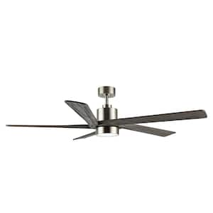 54 in. DC Indoor Ceiling Fan with Integrated LED Lights and Remote Control, 5 Reversible Carved Wood Blades, Nickel