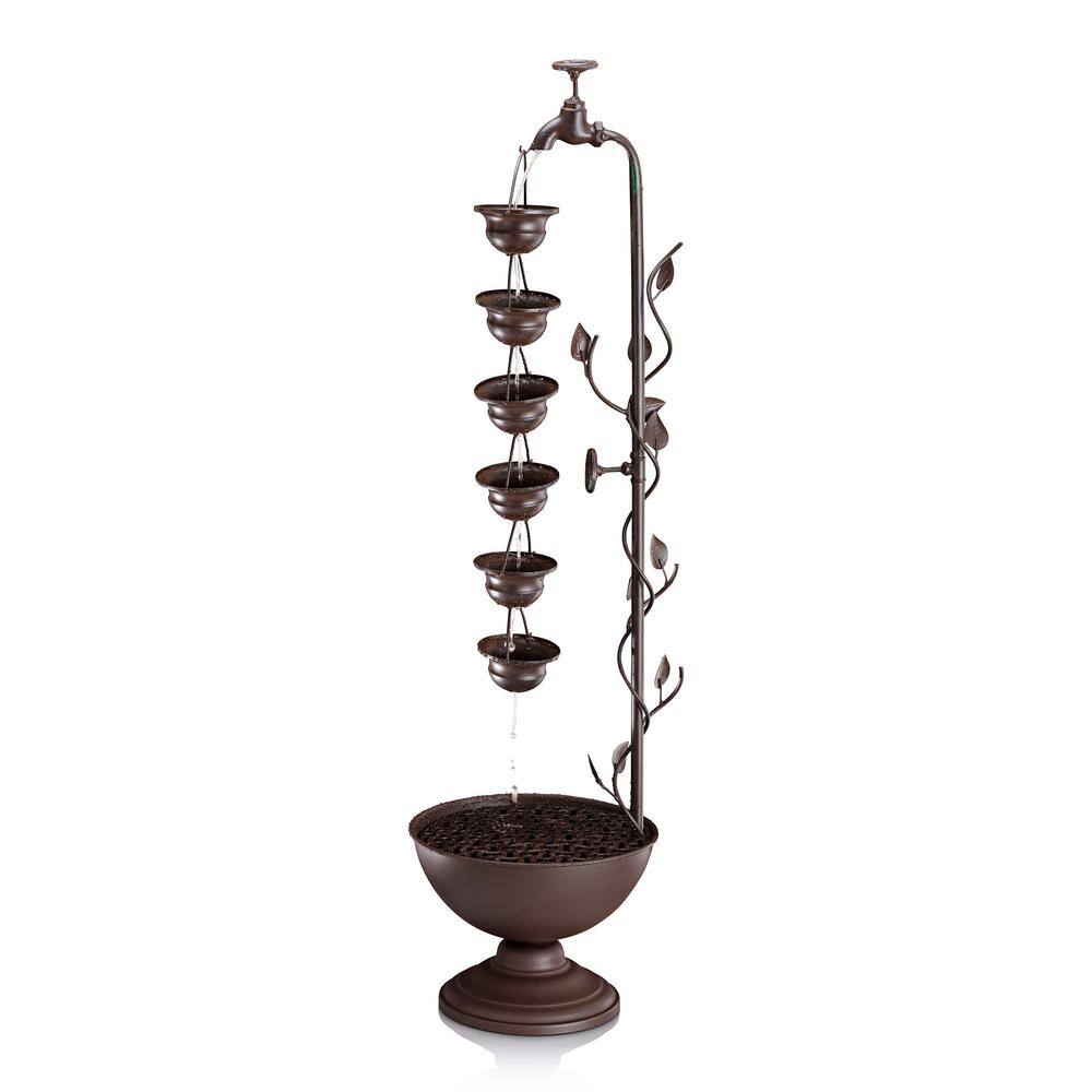 Bronze 6-Cup Tiered Outdoor Floor Fountain