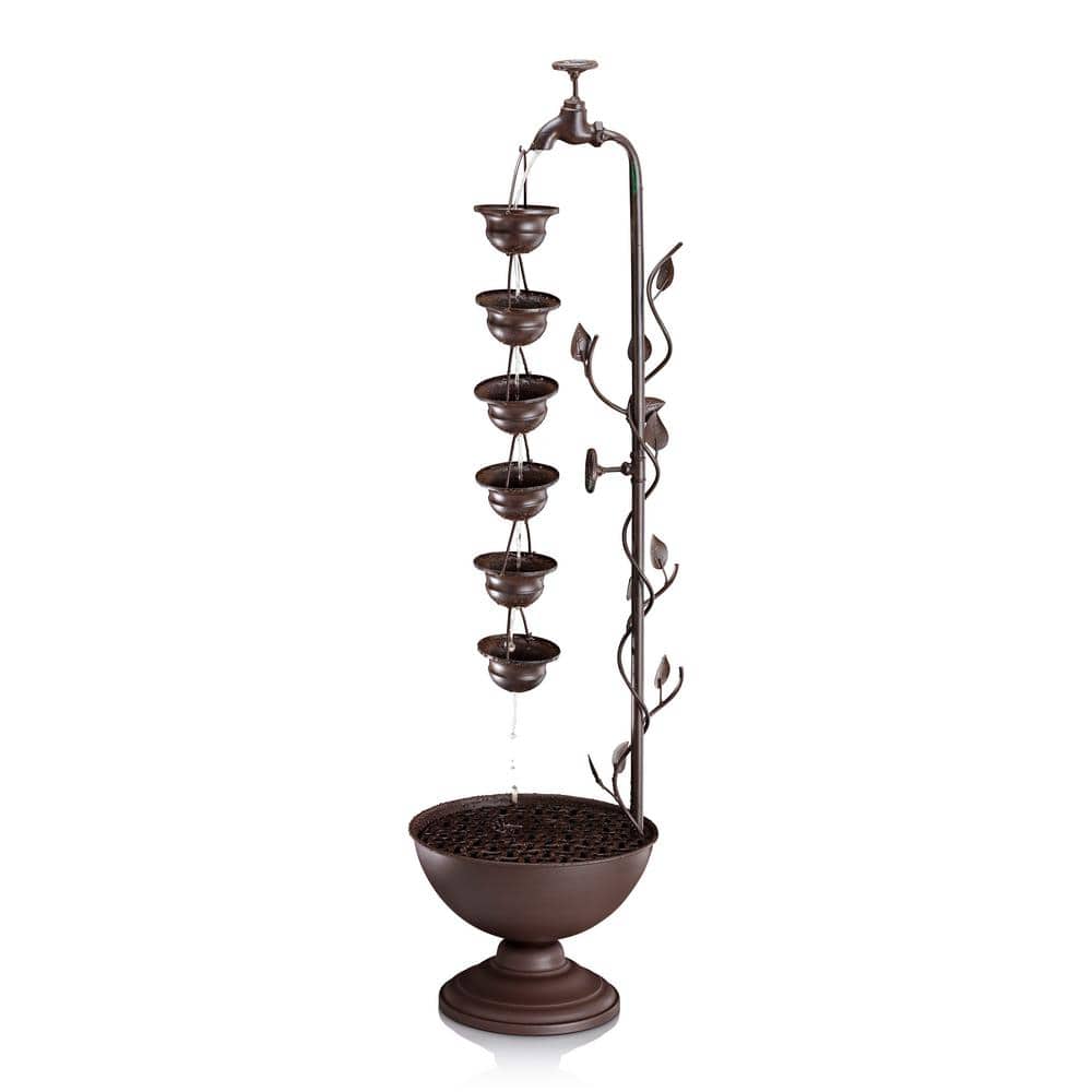 Bronze 6-Cup Tiered Outdoor Floor Fountain