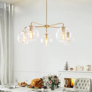 Erik 5-Light Gold Unique Modern Glass Bubble Chandelier with Clear Glass Globe Shade for Living Dining Room Bedroom