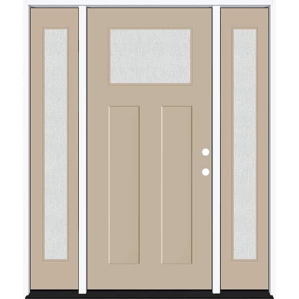 Steves & Sons Legacy 68 in. x 80 in. 1/4 Toplite Rain Glass LHIS Primed Sandstone Finish Fiberglass Prehung Front Door w/Dbl 14 in. SL
