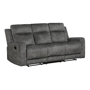 Clemencia 80 in. W Straight Arm Microfiber Rectangle Manual Double Reclining Sofa in. Brownish Gray