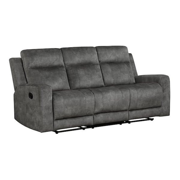 Lazzara Clemencia 80 in. W Straight Arm Microfiber Rectangle Manual Double Reclining Sofa in. Brownish Gray