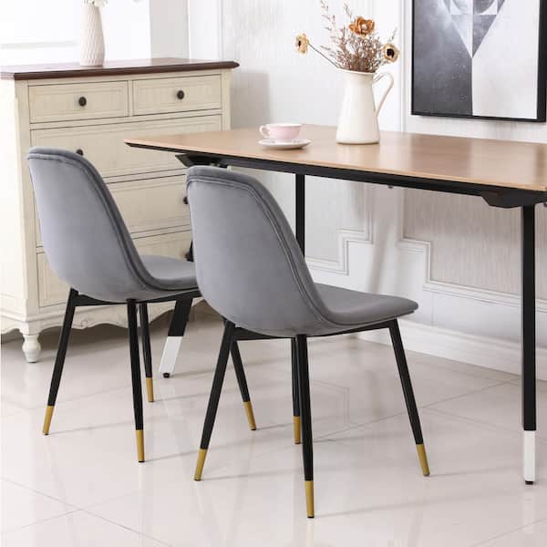 17.25 in. W Gray Velvet Dining Chair with Gold-Tipped Metal Legs for Kitchen & Dining Room (Set of 4)