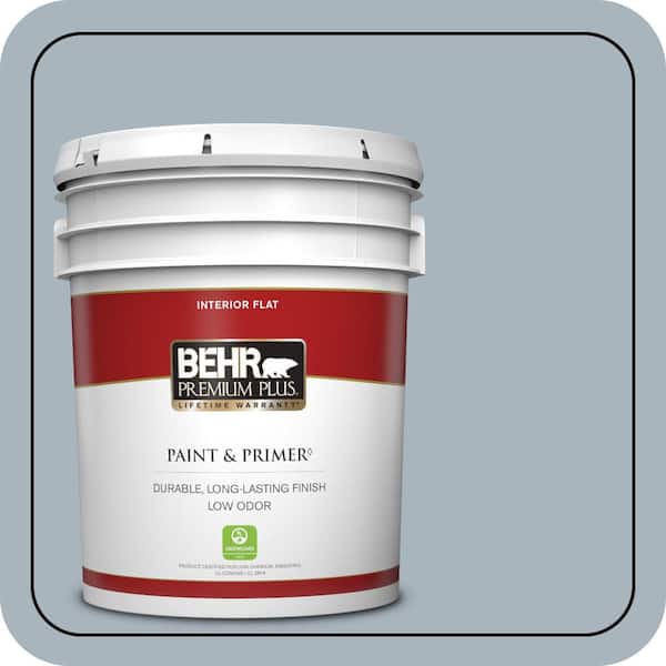 BEHR PREMIUM PLUS 5 gal. #MQ5-23 Intercoastal Gray Flat Low Odor Interior Paint & Primer