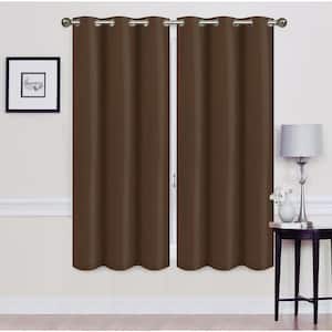 Madonna Coffee Solid Polyester Thermal 76 in. W x 63 in. L Grommet Blackout Curtain Panel (Set of 2)