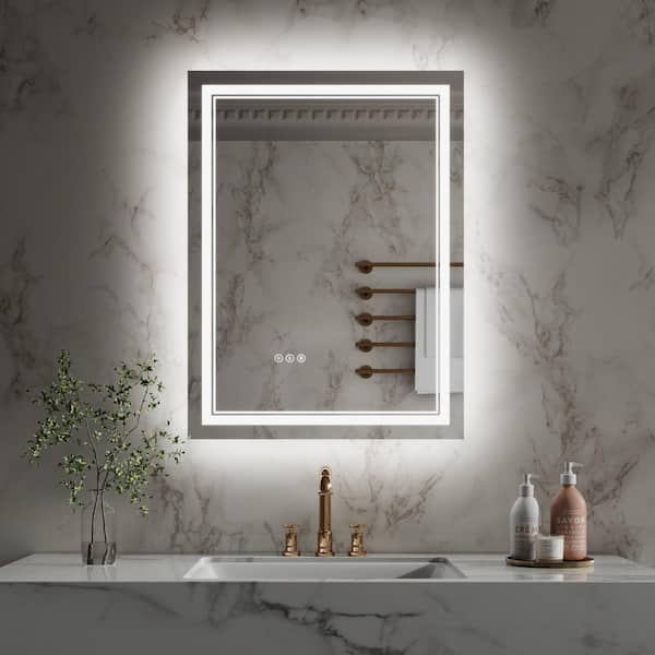 24 in. W x 32 in. H Rectangular Frameless Crystal Clear Wall-Mounted LED Bathroom Vanity Mirror in White