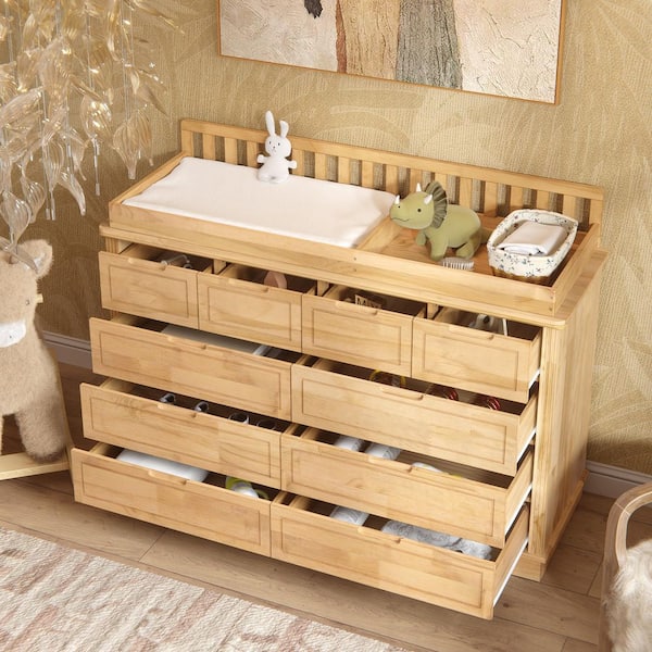 100% Solid Pine Wood 10-Drawer 55.1 in. Dresser with Convertible Design and Nursery Organizer, Ample Storage