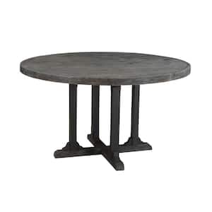 Black Solid Wood 54 in. Pedestal Dining Table Seats 6