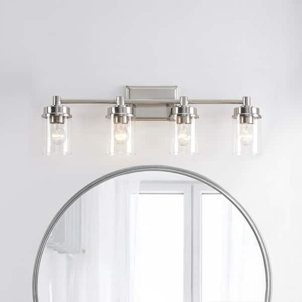 KAWOTI 29.8 in. 4-Light Brushed Nickel Bathroom Vanity Light with Clear Glass Shade