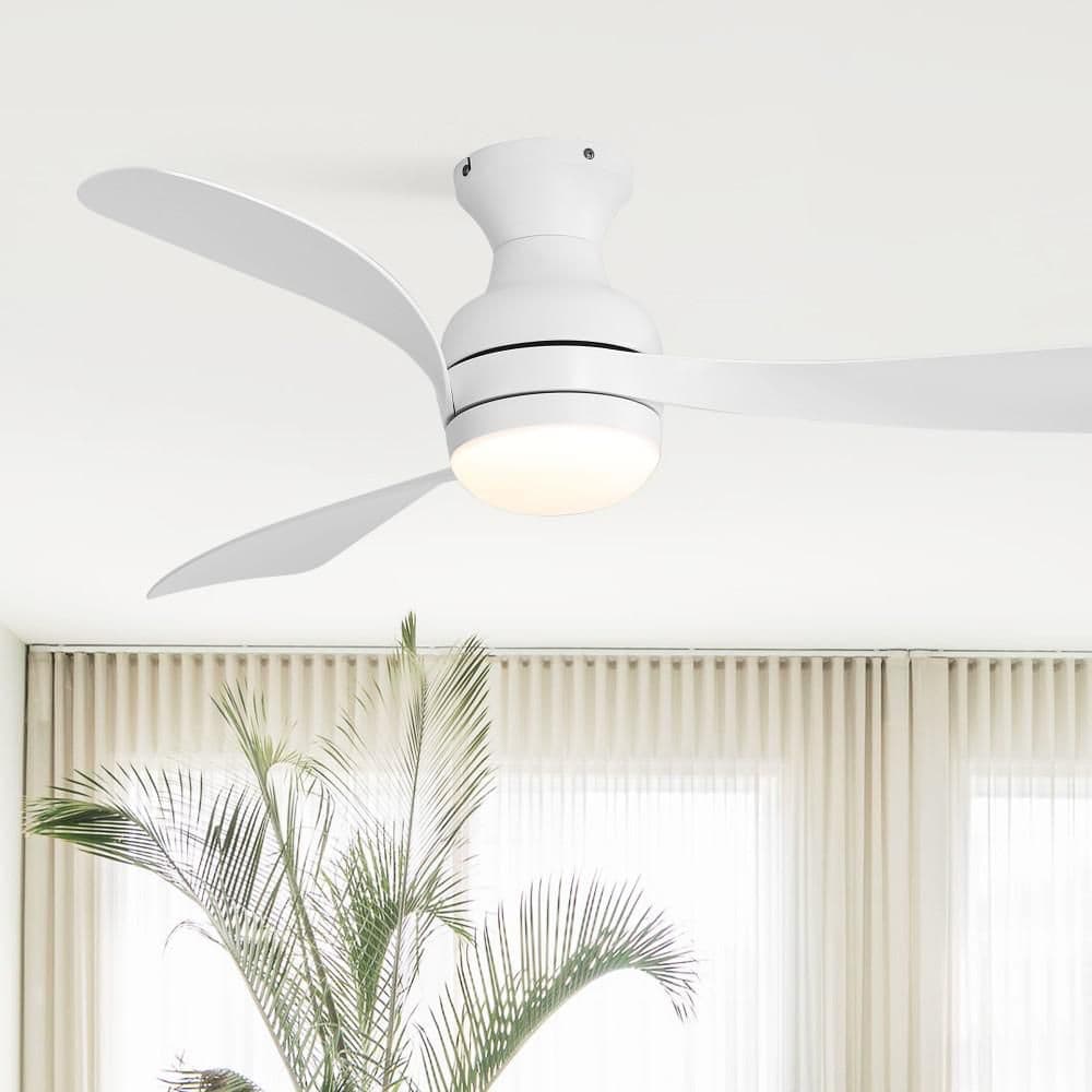 52 in. Indoor White Flush Mount Ceiling Fan with Integrated LED and Remote Control price history on PriceWatchPro