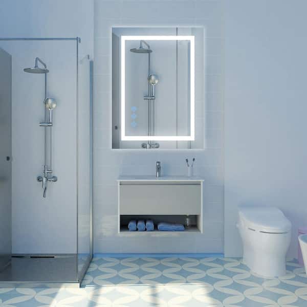 Unbranded 24 in. W 32 in. H Framed Telescopic Wall Mount Bathroom Makeup Mirror LED Lighted Bathroom in Chrome﻿