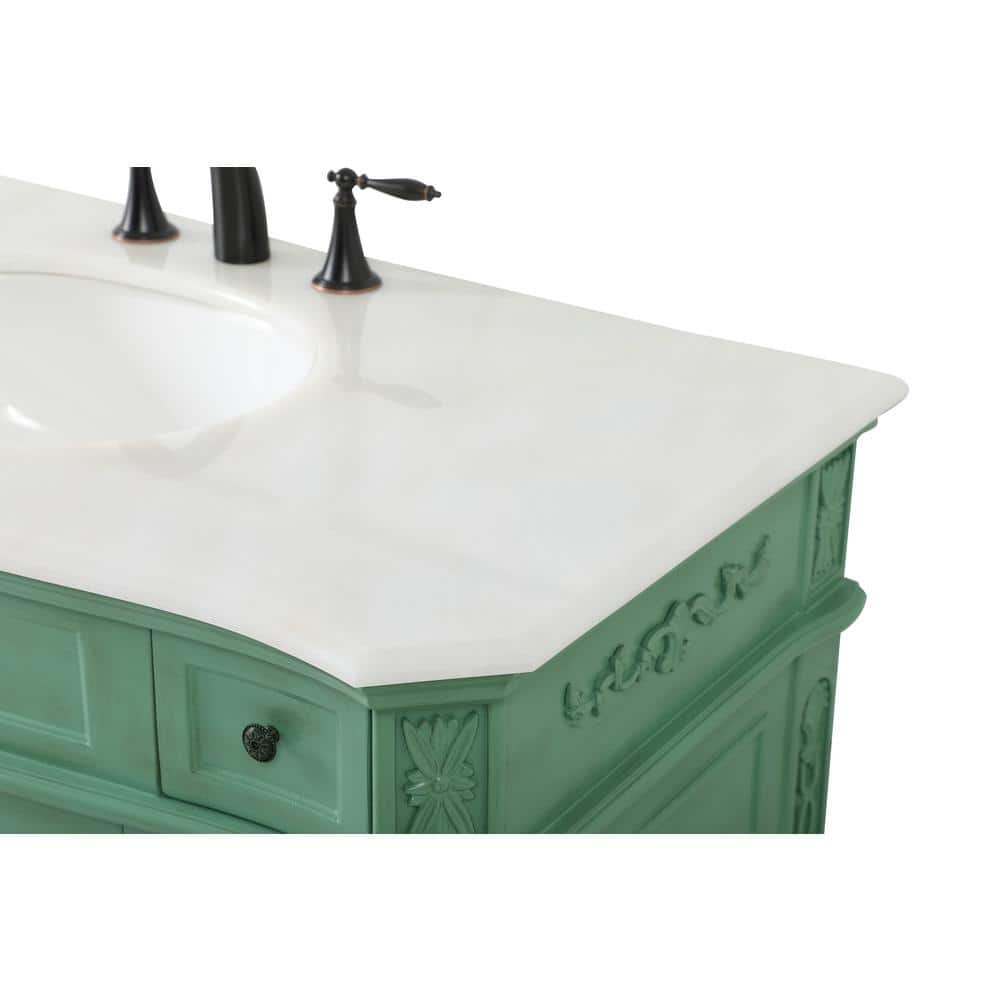 Vintage Mint Solid Wood Single Bathroom Vanity with Marble Top